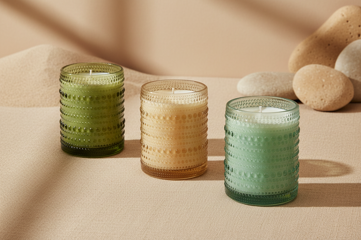 Kerzen Kollektion mit beigem Hintergrund