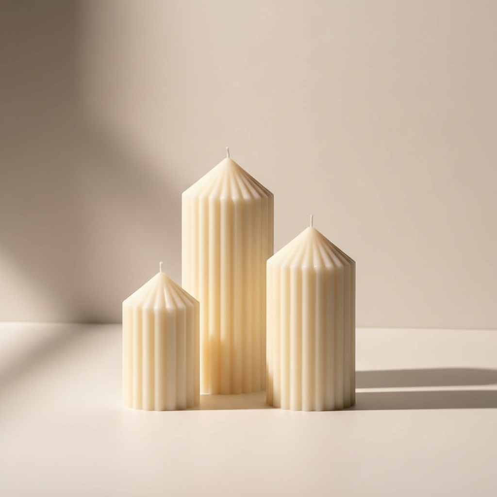 Weiße gerillte Kerzen - Minimalistisch